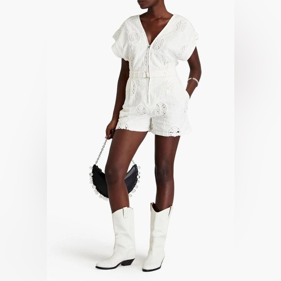 IRO Falwen Crochet Trim Eyelet White Romper size 36 - Picture 3 of 15